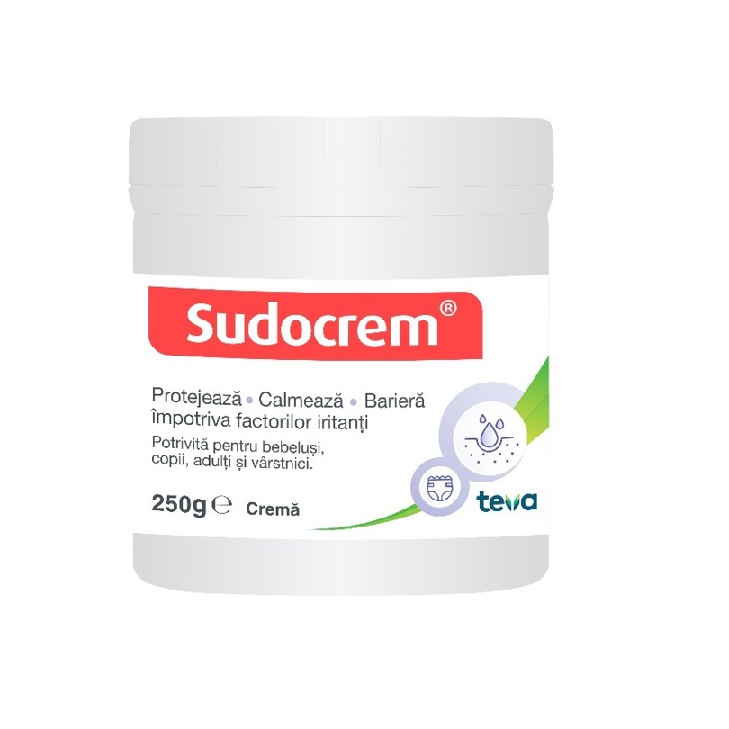 Sudocrem Protejează Calmează Barieră împotriva factorilor iritanți Potrivită pentru bebeluşi, copii, adulți și vârstnici. 250ge Cremă teva